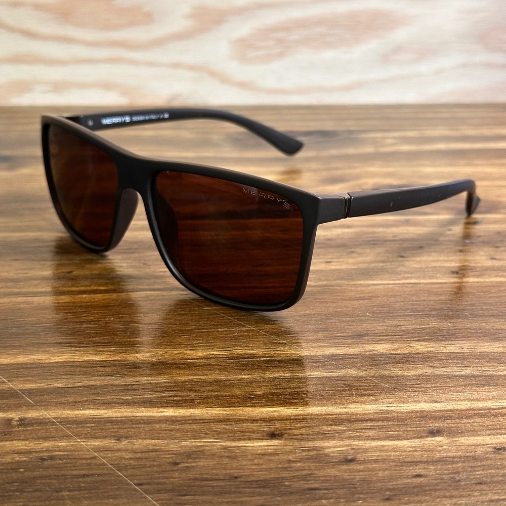 MERRY'S Polarized Sunglasses Matte Brown Rectangular Lens S8225 Design Italy